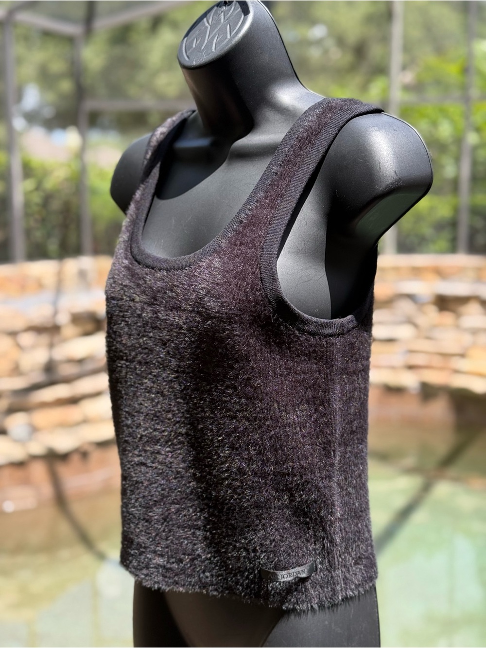 Jordan Flight Women Black Faux Fur Tank Top HQ9171-010 Size L